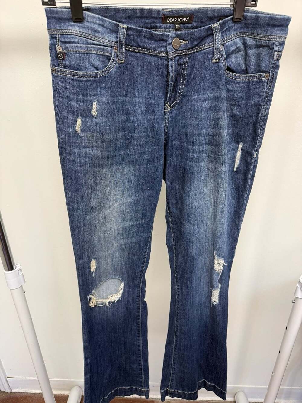 Dear John Distressed Dark Wash Blue Denim Jeans Size 29